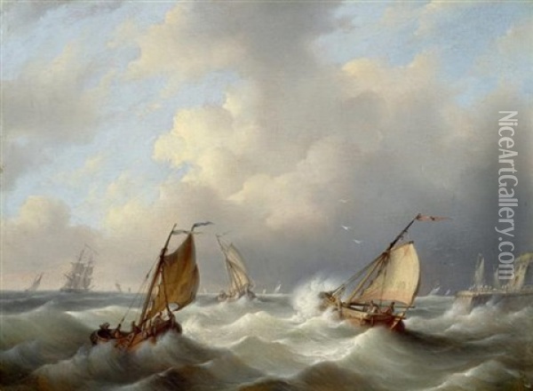 Sturmisches Meer Mit Segelbooten Oil Painting - Gerardus Hendriks