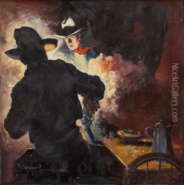 Who Draws First Cover Oil Painting - Harry V. Parkhurst