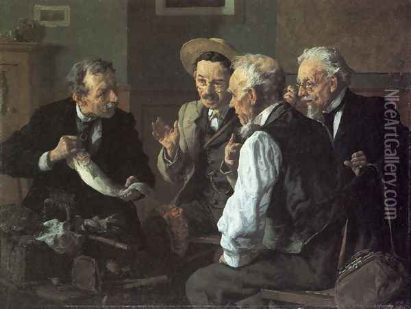 Discussing the Catch Oil Painting - Louis Charles Moeller