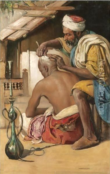 The Barber Oil Painting - Gyula Tornai