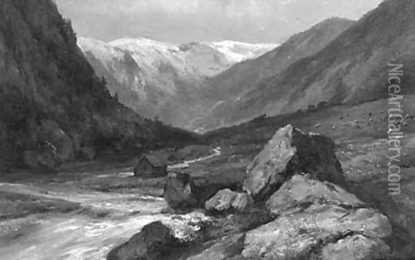 Summer a torrent in an Alpine valley Oil Painting - Johannes Hermanus Koekkoek