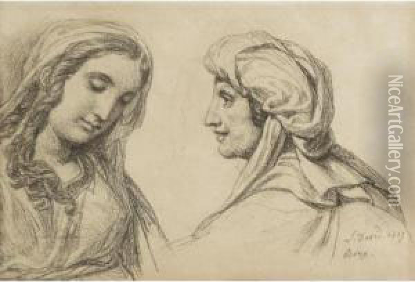 Jeune Fille Et Vieille Femme Vues En Buste Oil Painting - Jacques Louis David