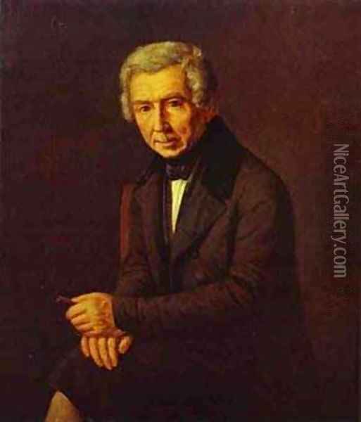 Portrait Of Alexey Venetsianov 1840s Oil Painting - Grigori Vasilievich Soroka