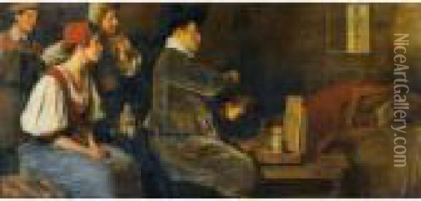 Autoportrait De L'artiste En Train De Peindre Oil Painting - Roman Ribera Cirera