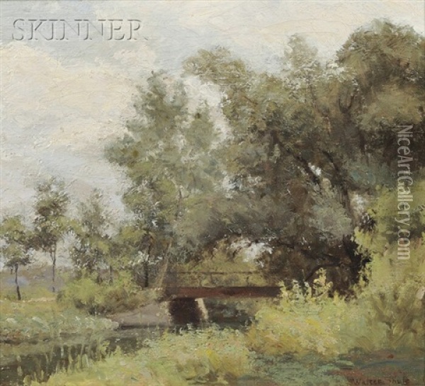 Summer Landscape With Footbridge Oil Painting - Walter Schulz