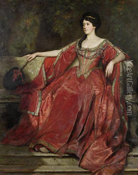 Portrait Of Alice Crawford In The Role Of Olivia, Twelfth Night Oil Painting - William Logsdail