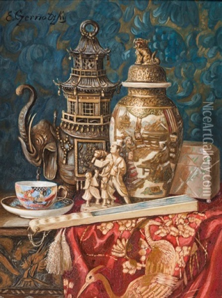 Stillleben Mit Asiatischem Porzellan Oil Painting - Ernst Czernotzky