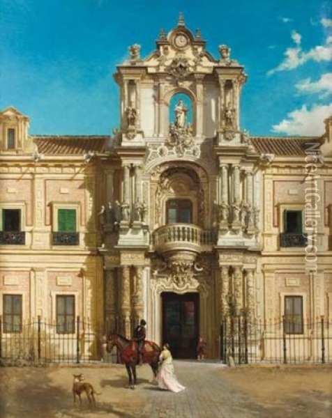 Palais San Telmo A Seville Oil Painting - Manuel Wssel De Guimbarda