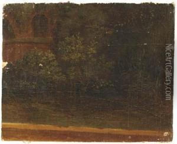 Des Arbustes Devant Un Aqueduc Oil Painting - Simon-Joseph-Alexandre-Clement Denis