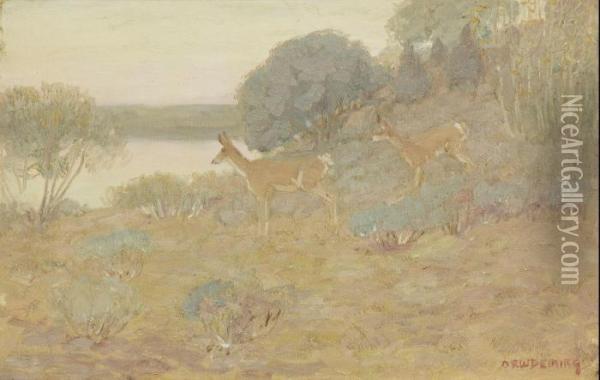 Antelopes In Wyoming Landscape Oil Painting - Edwin Willard Deming