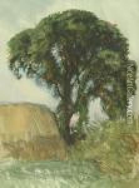 Hayricks And Trees Oil Painting - George Clausen