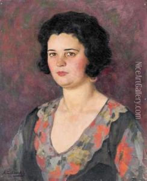 Portrait De Femme Oil Painting - Arnold Borisovic Lakowskij