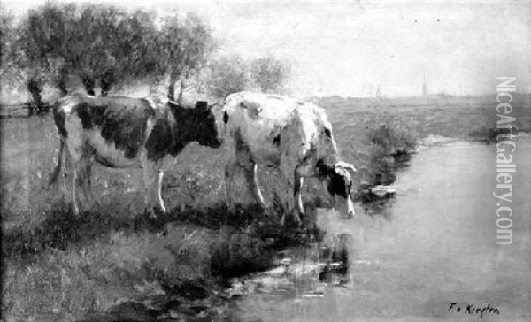 Kuhe An Einem Fluslauf Oil Painting - Fedor Van Kregten