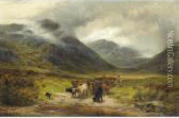 Cattle Droving In The Highlands Oil Painting - Louis Bosworth Hurt