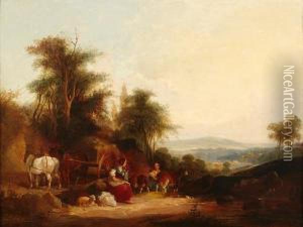 Travelers Pausing By The Roadside Oil Painting - William Joseph Shayer