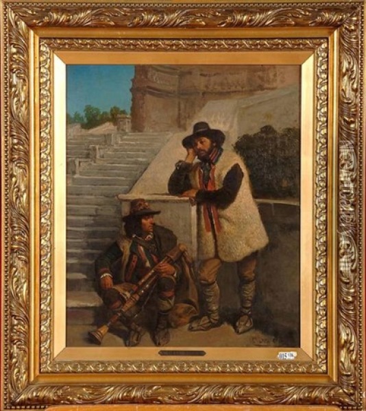 Bergers Italiens Oil Painting - Cesare Felix Georges dell' Acqua