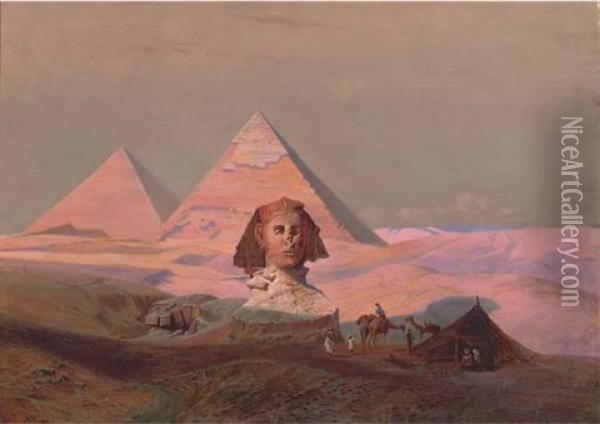 The Pyramids At Giza Oil Painting - Hermann Vogel