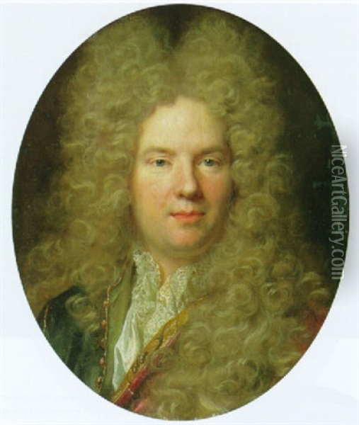 Portrait Of A Gentleman, Bust-length, In An Unbuttoned Coat And A Lace-edged Shirt, With A Full-bottomed Wig Oil Painting - Nicolas de Largilliere