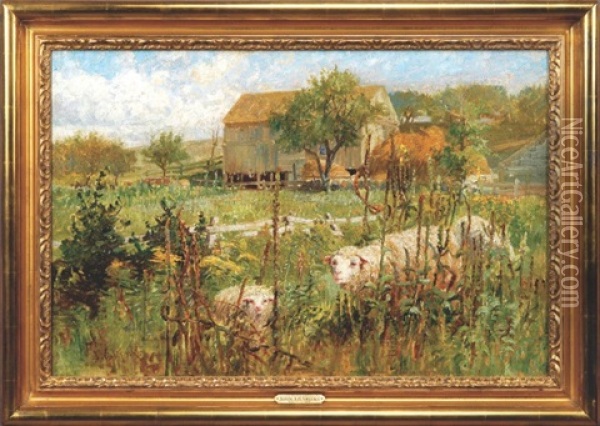 Sheep In Mullein Patch Oil Painting - John Austin Sands Monks