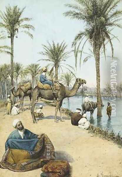 The Carpet Seller by the Nile (Le marchand de tapis au bord du Nil) Oil Painting - Enrico Tarenghi