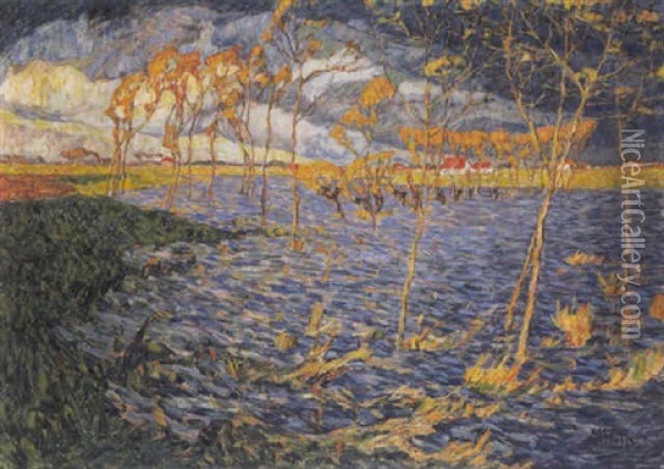 Woelige Overstroming - De Mandelvallei Oil Painting - Modest Huys