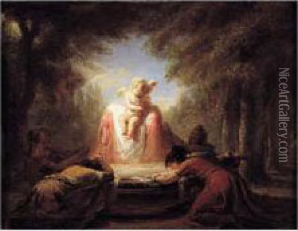 Cupidon Implore Par Un Groupe De Femmes, Ou La Fontaine D'amour (vers 1790) Oil Painting - Jacques Gamelin