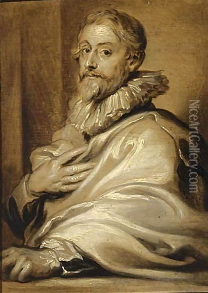 An En Grisaille Portrait Of The Engraver Pieter De Jode The Elder Oil Painting - Sir Anthony Van Dyck