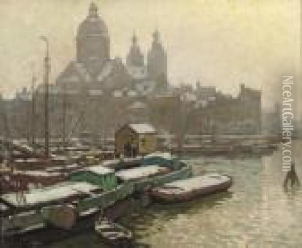 View Of The Prins Hendrikkade With The Nicolaaskerk, Amsterdam Oil Painting - Bernard, Ben Viegers