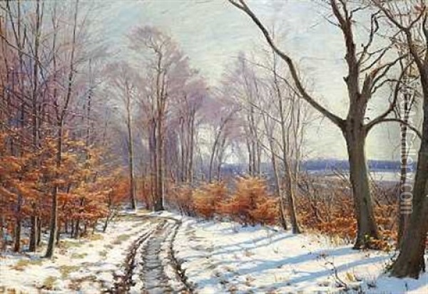 Vej Gennem Skoven, Vinter Oil Painting - Sigvard Marius Hansen