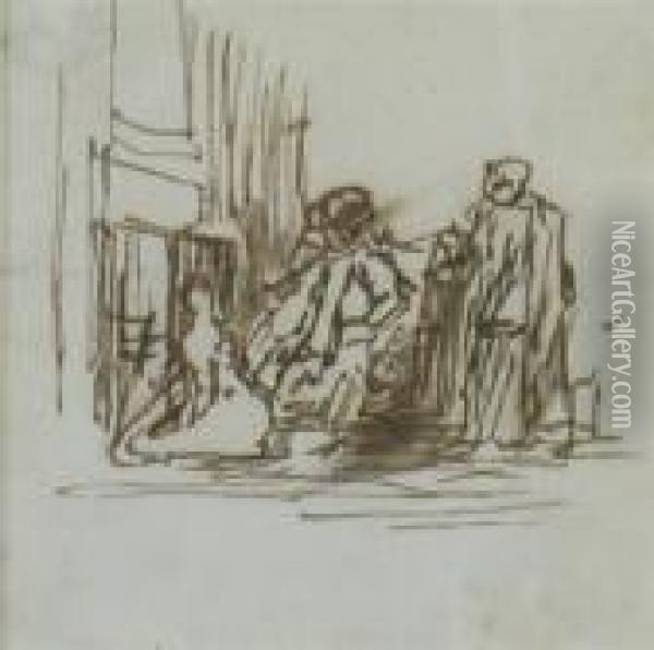 Three Figures By The Fireplace Oil Painting - Sir David Wilkie