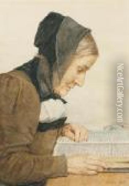 Woman Reading. Oil Painting - Albert Anker