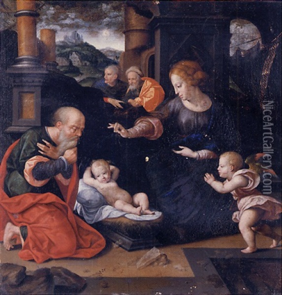 The Adoration Of The Christ Child Oil Painting - Joos Van Cleve