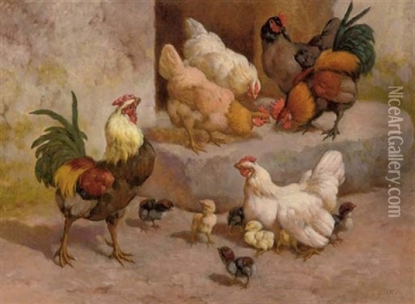 Spring Chickens (+2 Others; 3 Works) Oil Painting - William Baptiste Baird