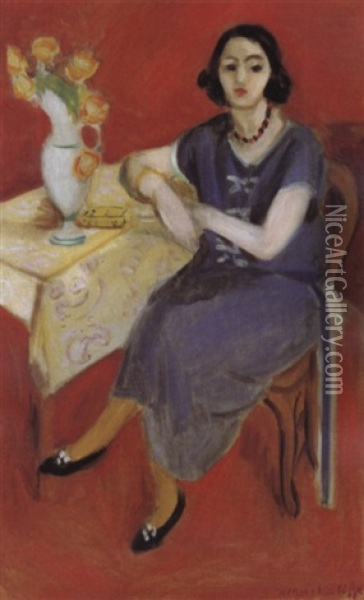 Femme En Bleu A Table Oil Painting - Henri Matisse
