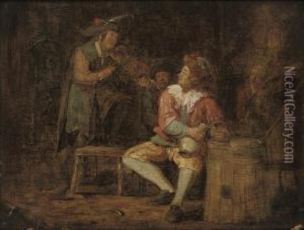 A Fiddler And Other Figures In A Tavern Oil Painting - Jan Josef, the Elder Horemans