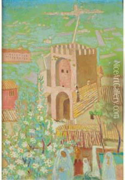 Printemps A Assise , La Porte San Pietro, Circa 1936. Oil Painting - Maurice Denis