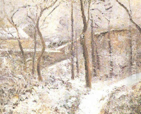 La Sente Des Pouilleux Pontoise-effet De Neige Oil Painting - Camille Pissarro
