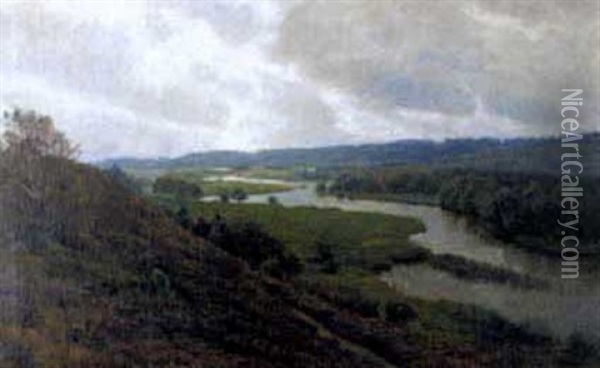 Danische Heidelandschaft Mit Flusslauf Oil Painting - Fritz Johannes Bentzen-Billkvist