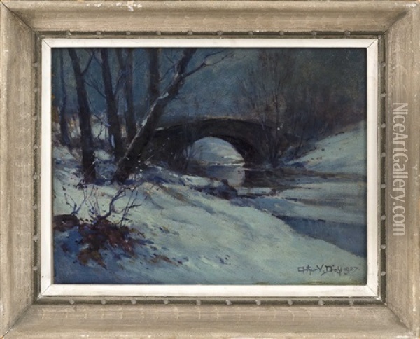 A Bridge Over A Snowy Stream Oil Painting - Arthur Vidal Diehl