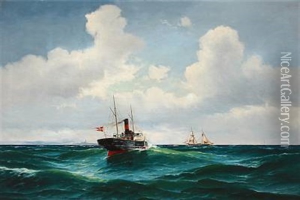 Seascape With A Steamship And A Sailing Ship Oil Painting - Vilhelm Victor Bille