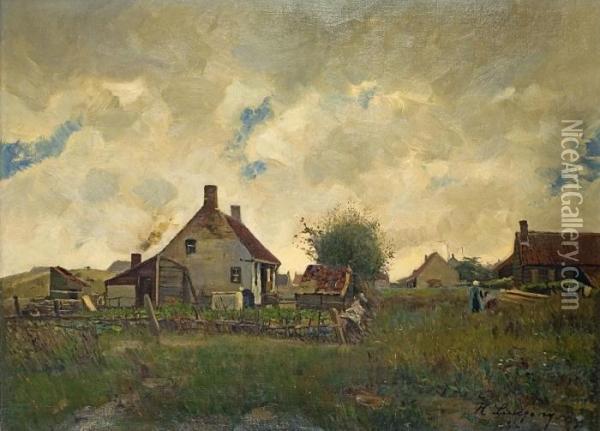 Landschaft Mit Bauernhausern Oil Painting - Helmut Liesegang