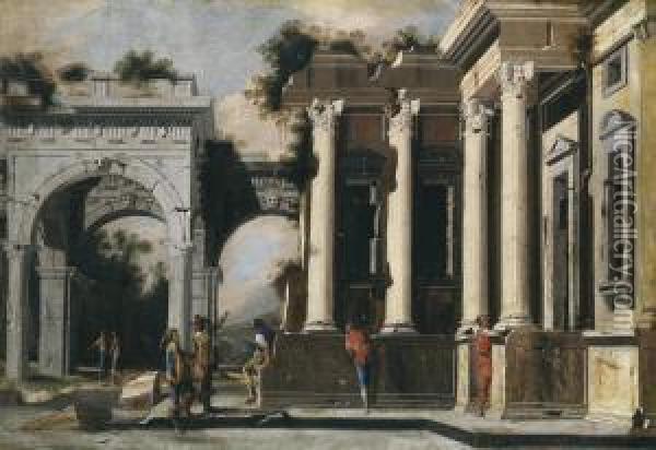 Ruins And Columns In Composite Order Witharch Oil Painting - Ascanio Luciani