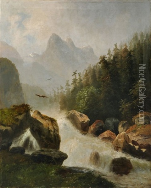 Wildwasser Im Gebirge Oil Painting - Heinrich Eduard Heyn