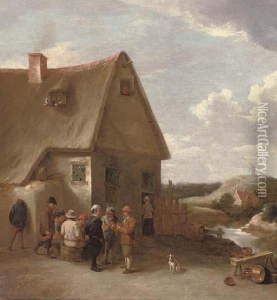Peasants Conversing By A Cottage Oil Painting - David The Younger Teniers