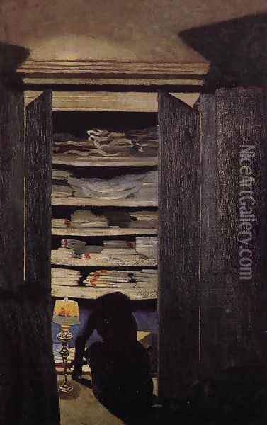 Woman Searching through a Cupboard Oil Painting - Felix Edouard Vallotton