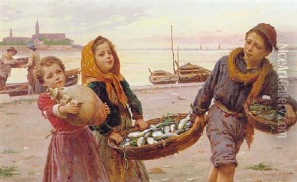 The Young Fisherman Oil Painting - Antonio Ermolao Paoletti