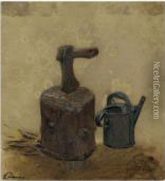 Study Of An Axe And A Watering Pot Oil Painting - Edward Thompson Davis
