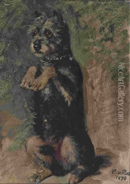 Mannchen Machender Hund Oil Painting - Caspar Von Reth