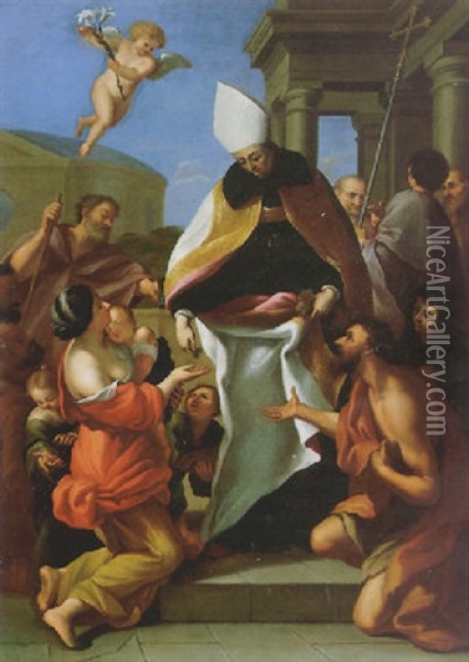 A Bishop Saint Giving Alms To The Poor Oil Painting - Luigi Garzi