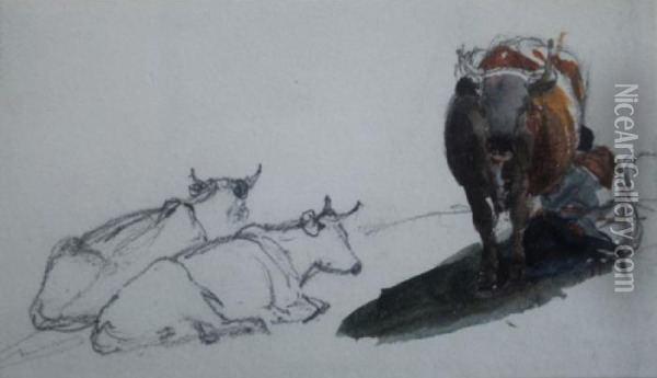 Study Of Cows Oil Painting - Peter de Wint